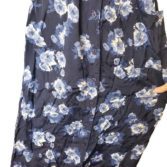 Vintage 90s Small‎ Blue Floral Babydoll Midi Dress Tieback Shortsleeve Button Up - Picture 4 of 10